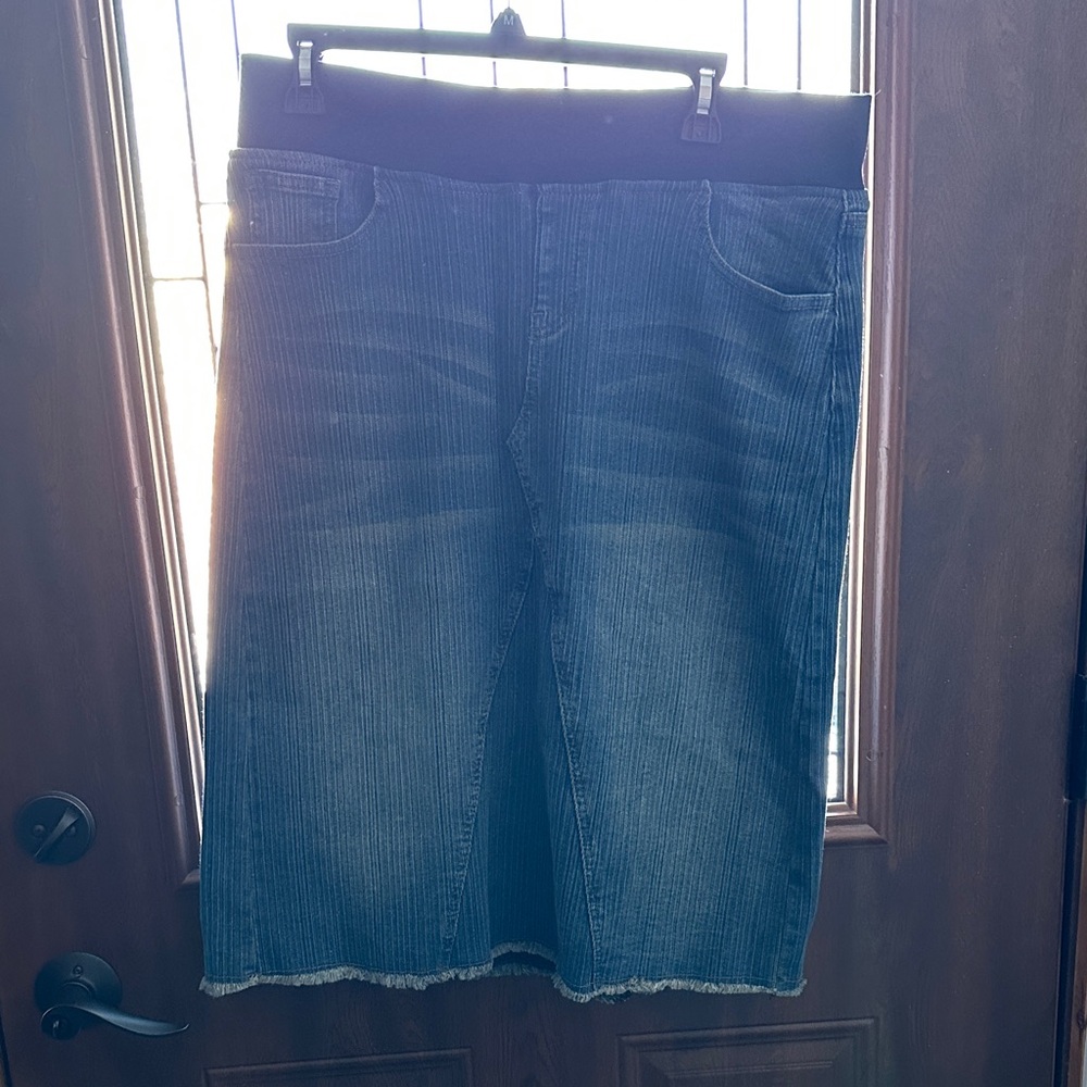 Blue Denim Skirt with Black Waistband